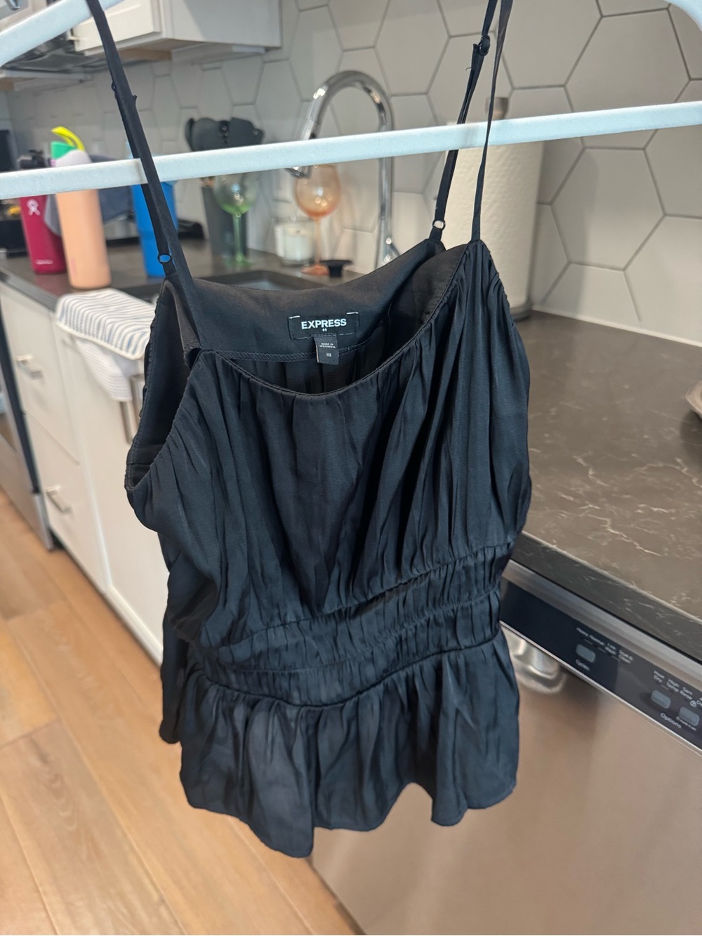 Express Black Ruffled Waist Cami Top